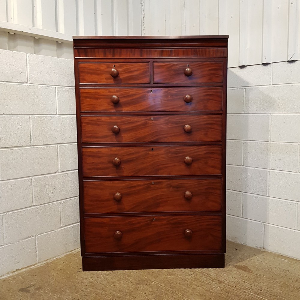 ANTIQUE VICTORIAN FLAMED MAHOGANY TALL CHEST OF DRAWERS C1880 View V