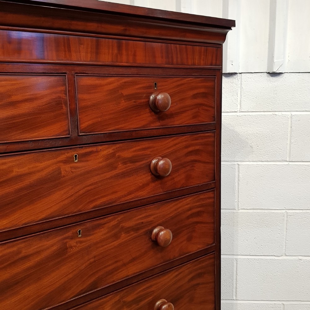 ANTIQUE VICTORIAN FLAMED MAHOGANY TALL CHEST OF DRAWERS C1880 View VI