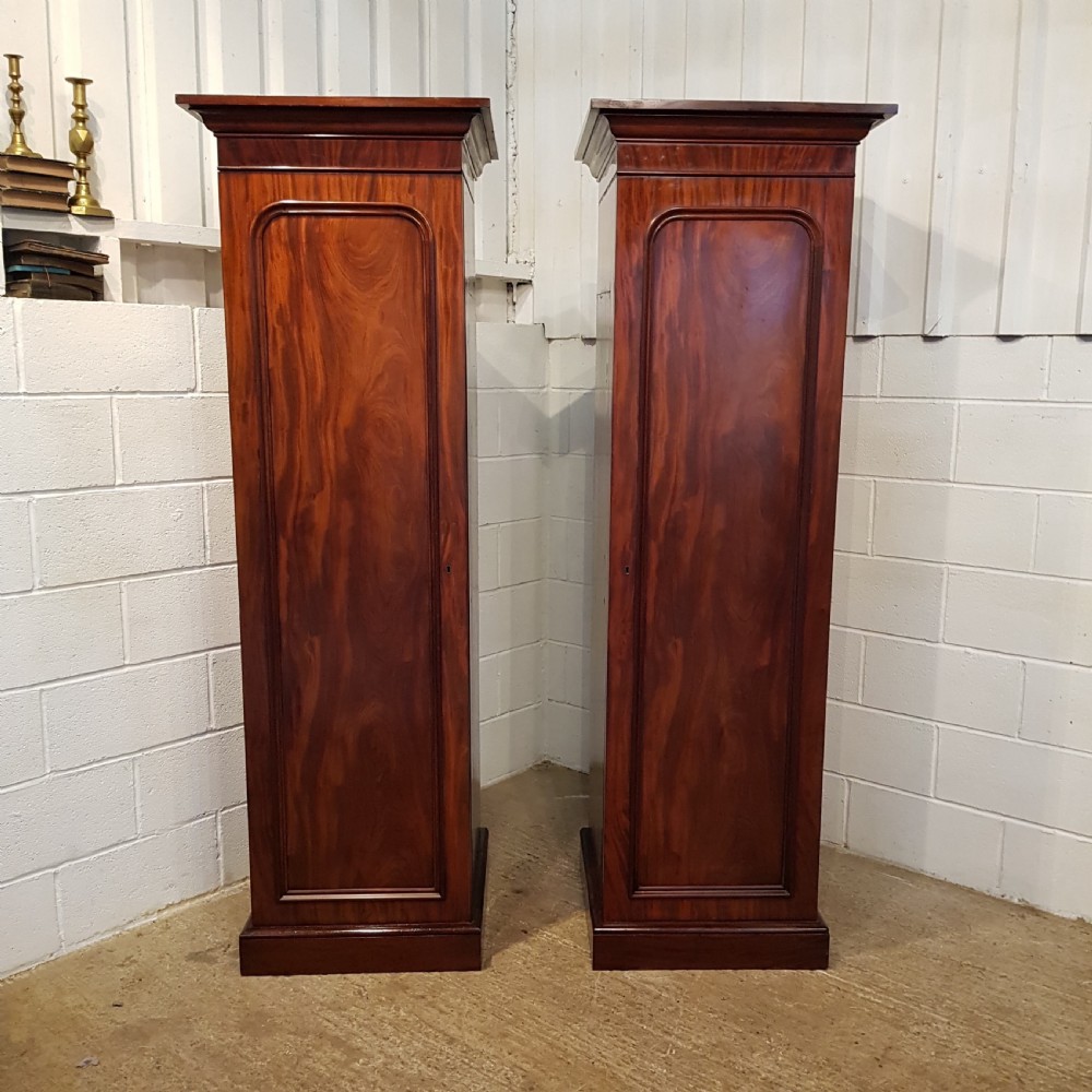 ANTIQUE PAIR VICTORIAN FLAMED MAHOGANY SENTRY WARDROBES C1880 View IV