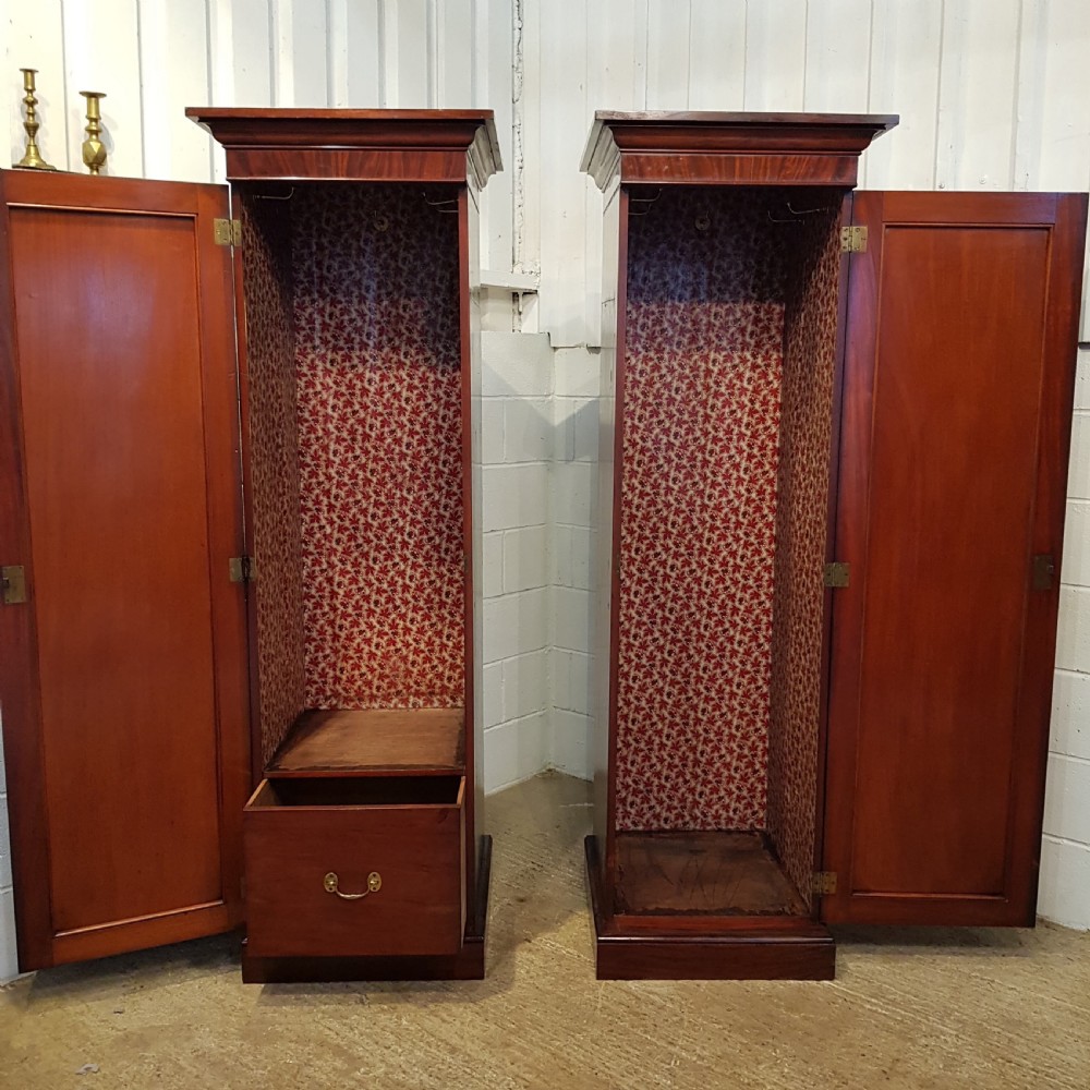 ANTIQUE PAIR VICTORIAN FLAMED MAHOGANY SENTRY WARDROBES C1880 View VI