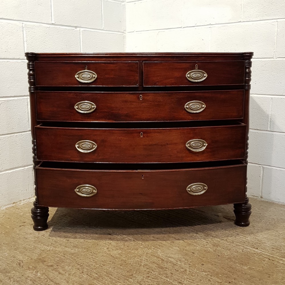 ANTIQUE WILLIAM 1V MAHOGANY BOW FRONT CHEST OF DRAWERS C1830 View IV