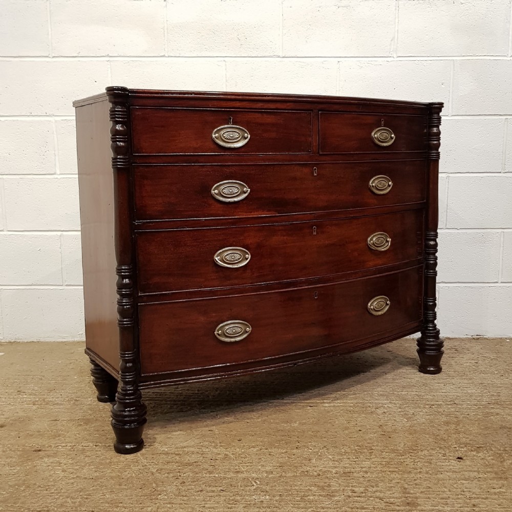 ANTIQUE WILLIAM 1V MAHOGANY BOW FRONT CHEST OF DRAWERS C1830 View V