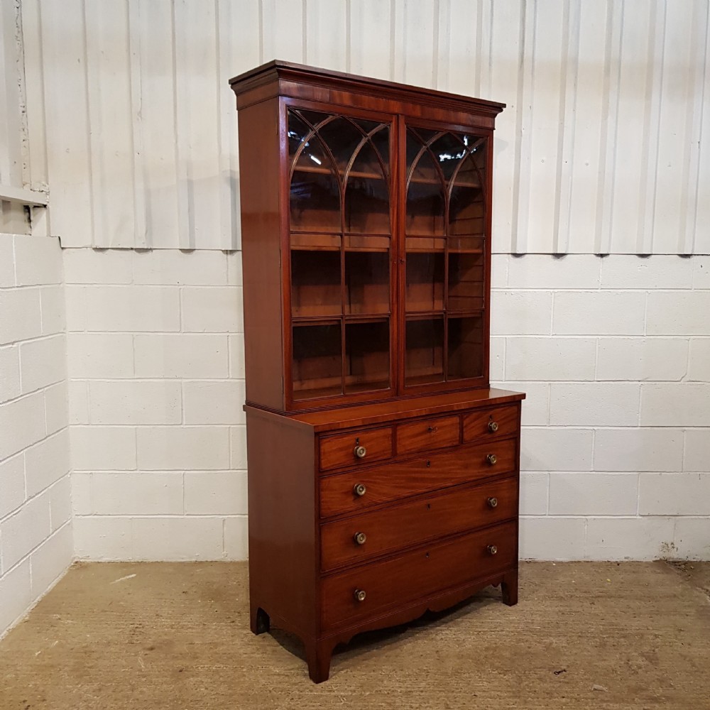 ANTIQUE REGENCY MAHOGANY ASTRAGAL GLAZED BOOKCASE ON CHEST C1820 View II