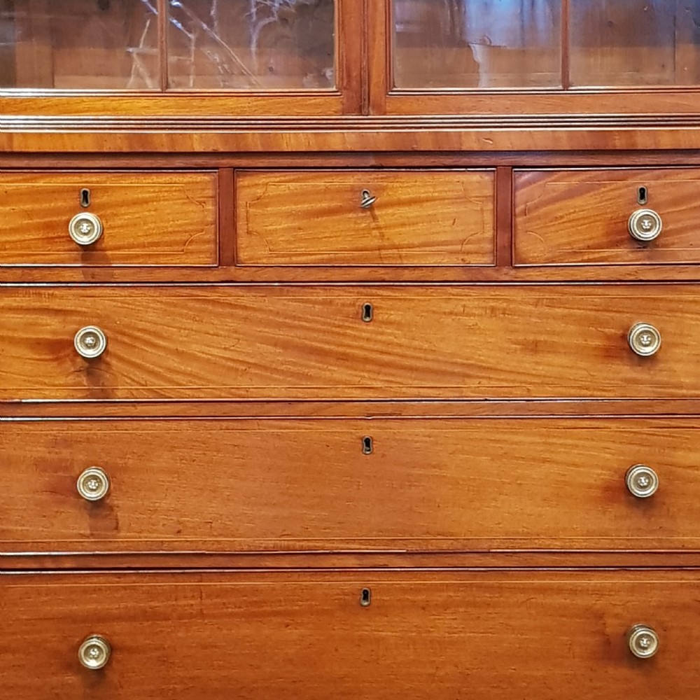 ANTIQUE REGENCY MAHOGANY ASTRAGAL GLAZED BOOKCASE ON CHEST C1820 View IV