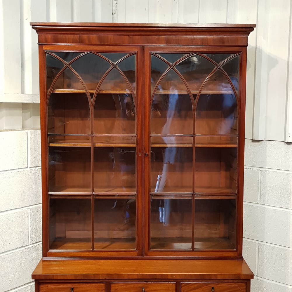 ANTIQUE REGENCY MAHOGANY ASTRAGAL GLAZED BOOKCASE ON CHEST C1820 View V
