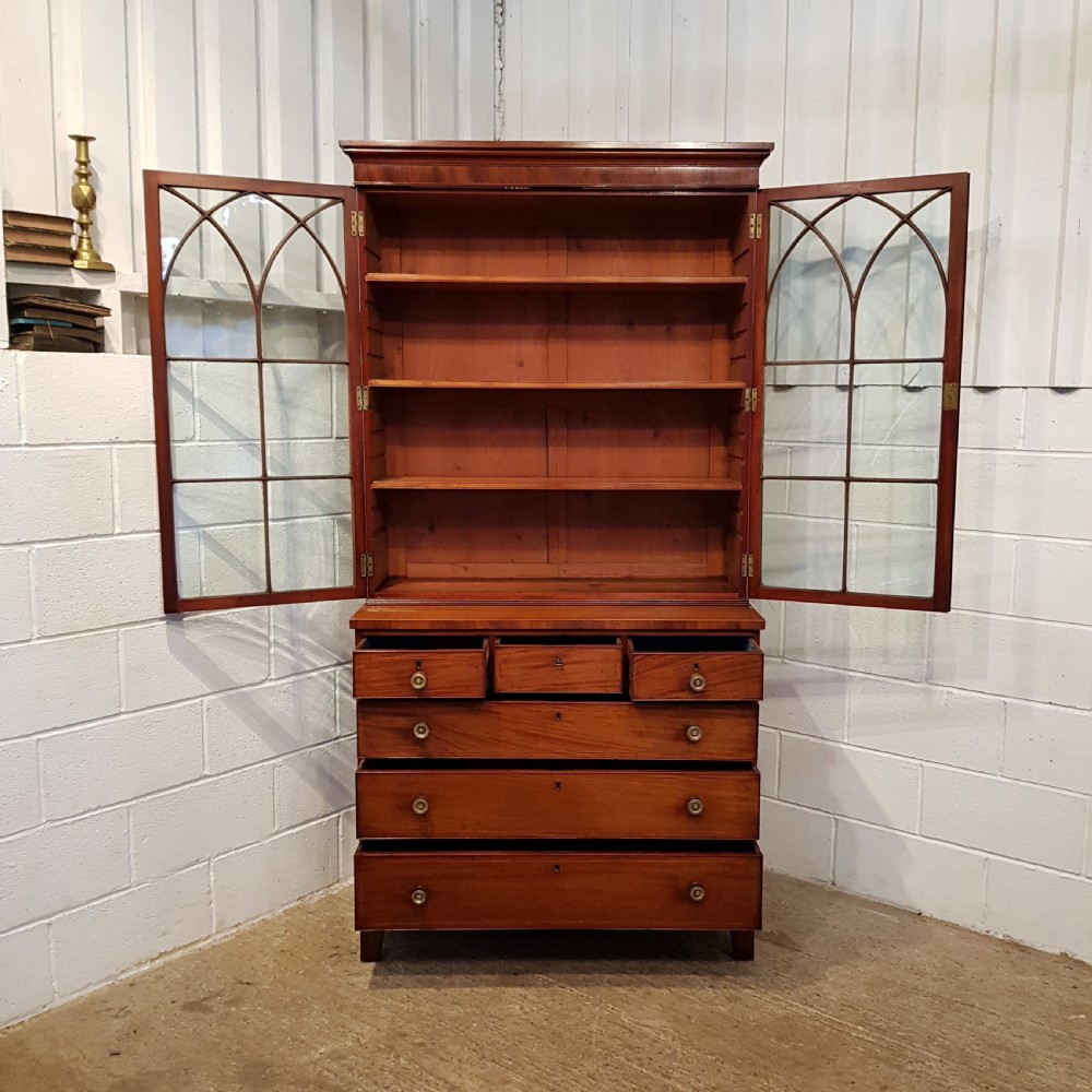ANTIQUE REGENCY MAHOGANY ASTRAGAL GLAZED BOOKCASE ON CHEST C1820 View VI