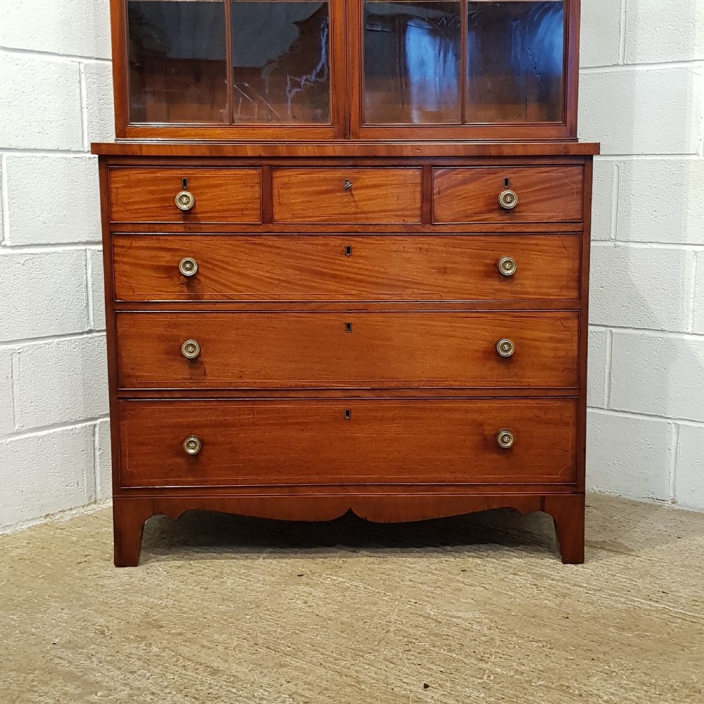 ANTIQUE REGENCY MAHOGANY ASTRAGAL GLAZED BOOKCASE ON CHEST C1820 View VIII