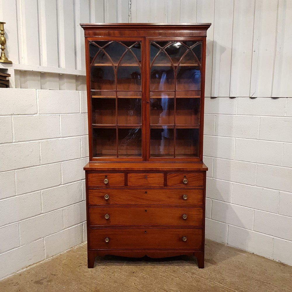 ANTIQUE REGENCY MAHOGANY ASTRAGAL GLAZED BOOKCASE ON CHEST C1820 View IX