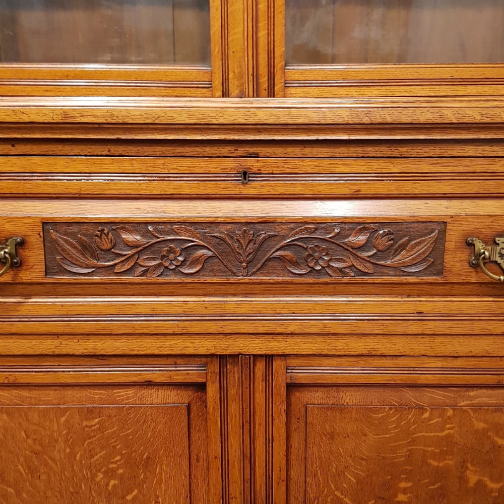ANTIQUE EDWARDIAN CARVED OAK SECRETAIRE LIBRARY BOOKCASE C1900 View IV