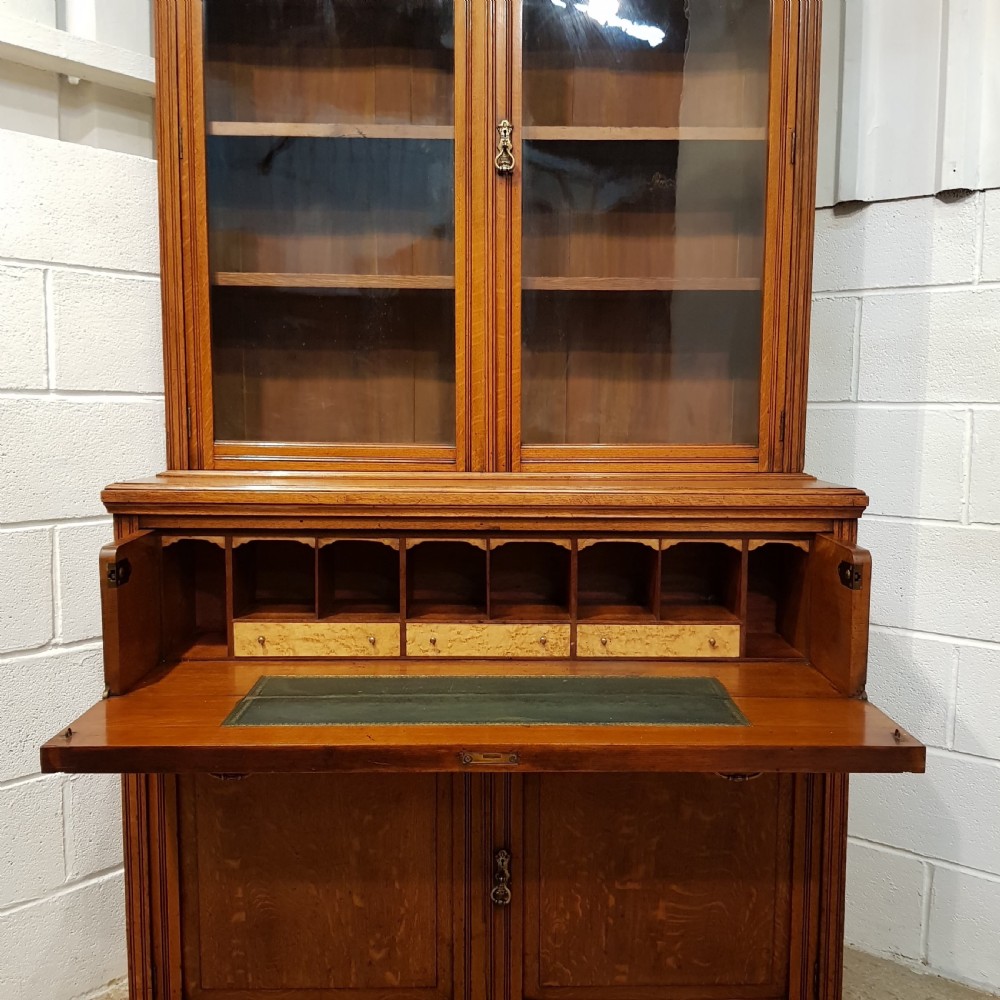 ANTIQUE EDWARDIAN CARVED OAK SECRETAIRE LIBRARY BOOKCASE C1900 View VII