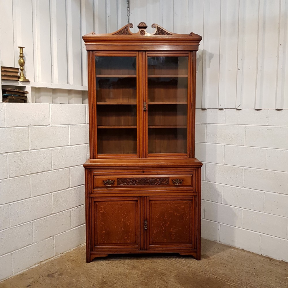 ANTIQUE EDWARDIAN CARVED OAK SECRETAIRE LIBRARY BOOKCASE C1900 View VIII