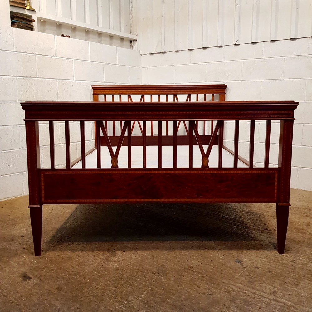 ANTIQUE EDWARDIAN REGENCY INLAID MAHOGANY KING SIZE BED c1900 View II