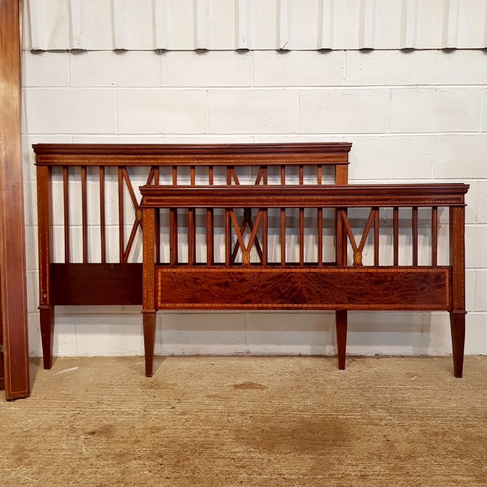 ANTIQUE EDWARDIAN REGENCY INLAID MAHOGANY KING SIZE BED c1900 View IV