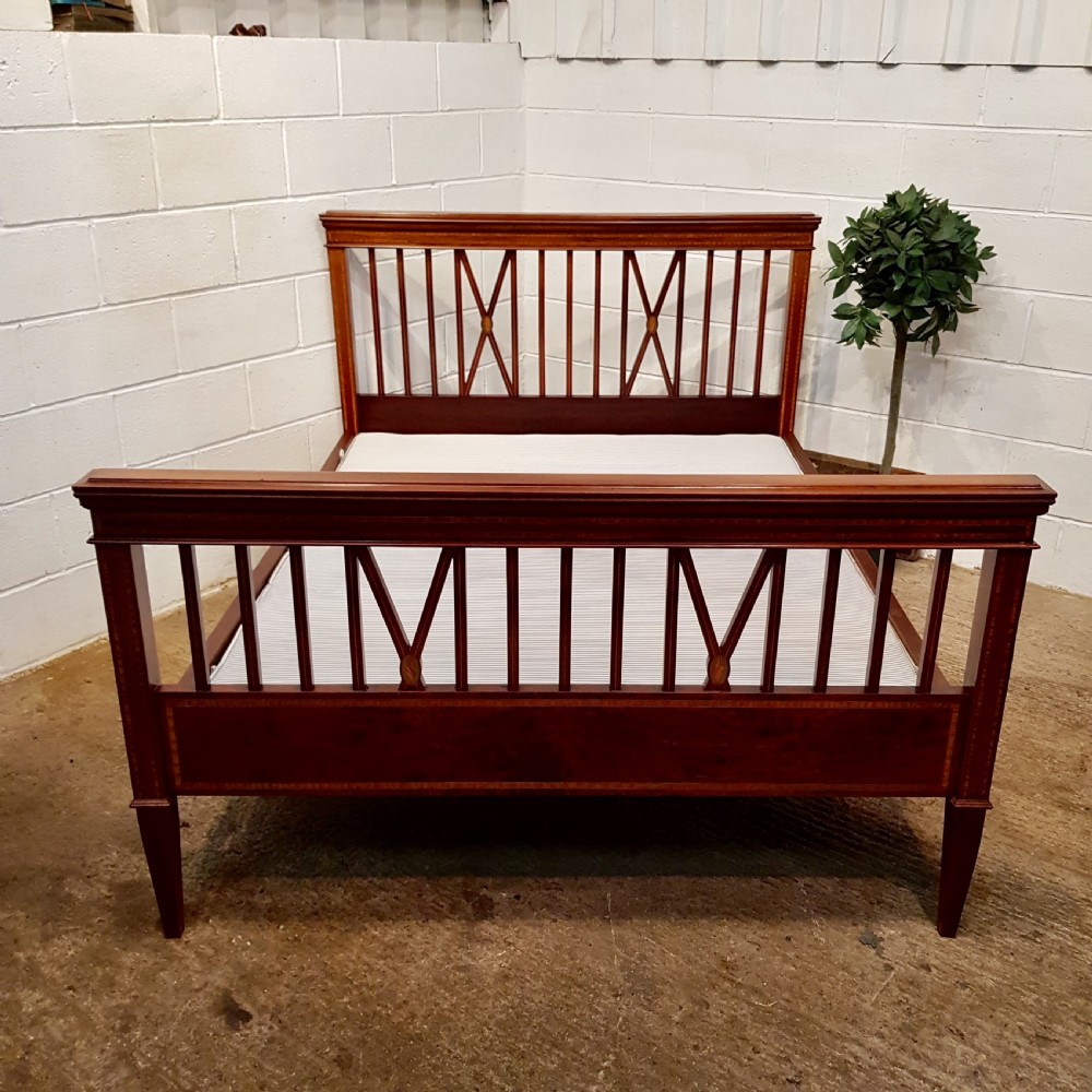 ANTIQUE EDWARDIAN REGENCY INLAID MAHOGANY KING SIZE BED c1900 View V
