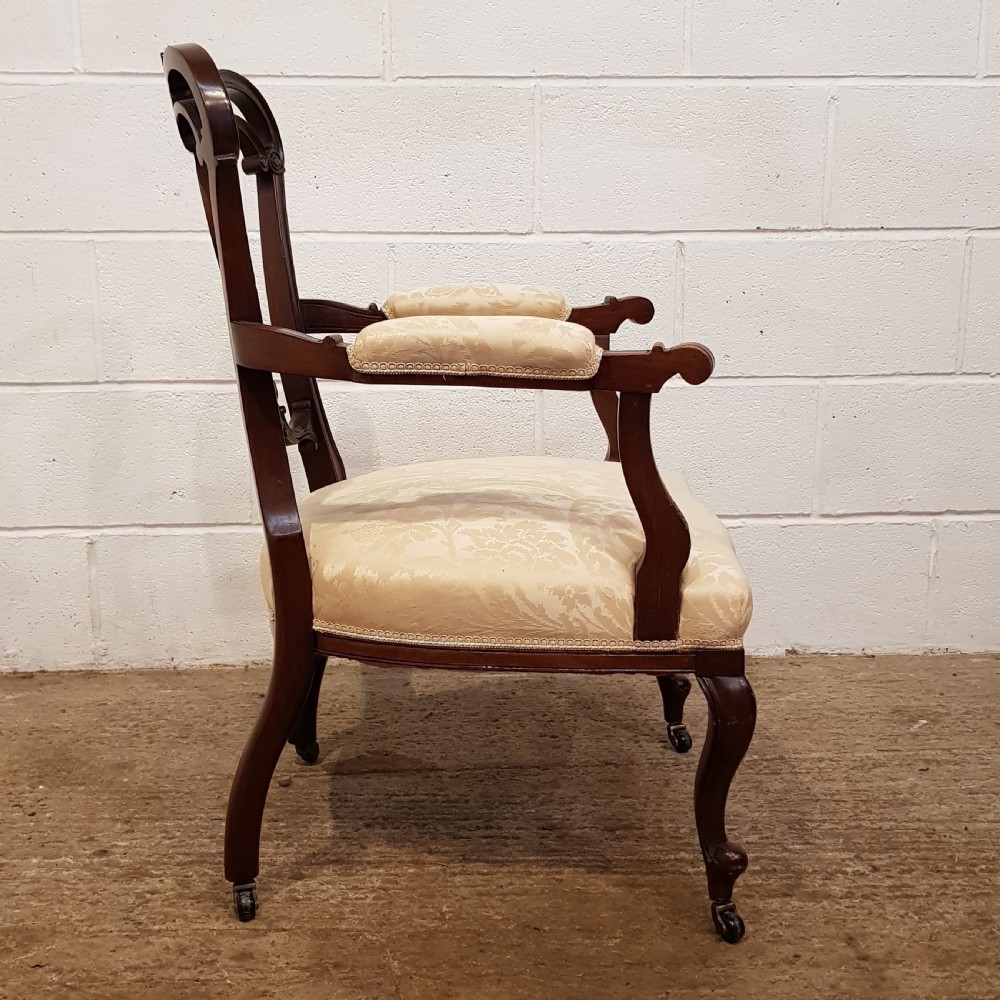 ANTIQUE PAIR DECORATIVE EDWARDIAN MAHOGANY SALON ARMCHAIRS C1900 View II