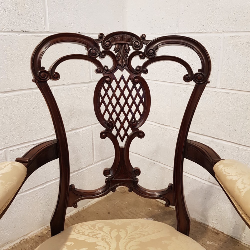 ANTIQUE PAIR DECORATIVE EDWARDIAN MAHOGANY SALON ARMCHAIRS C1900 View V