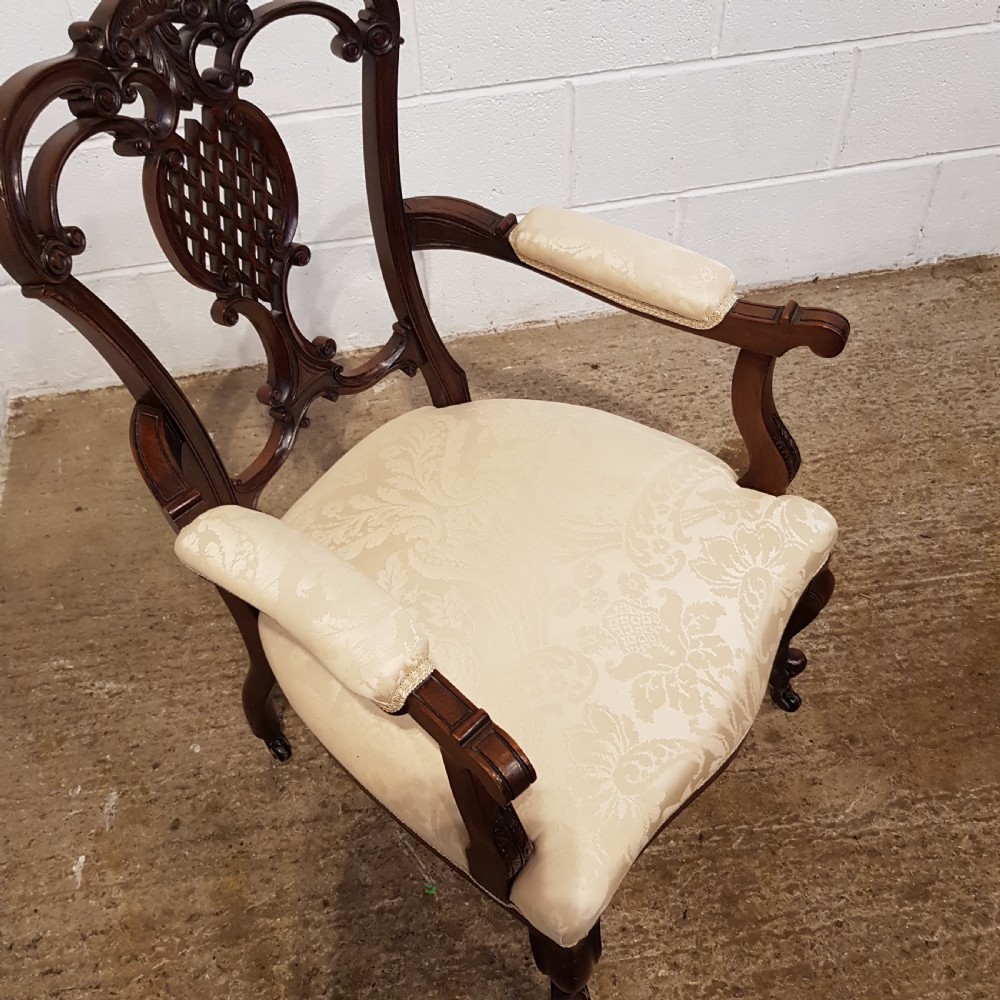 ANTIQUE PAIR DECORATIVE EDWARDIAN MAHOGANY SALON ARMCHAIRS C1900 View VI