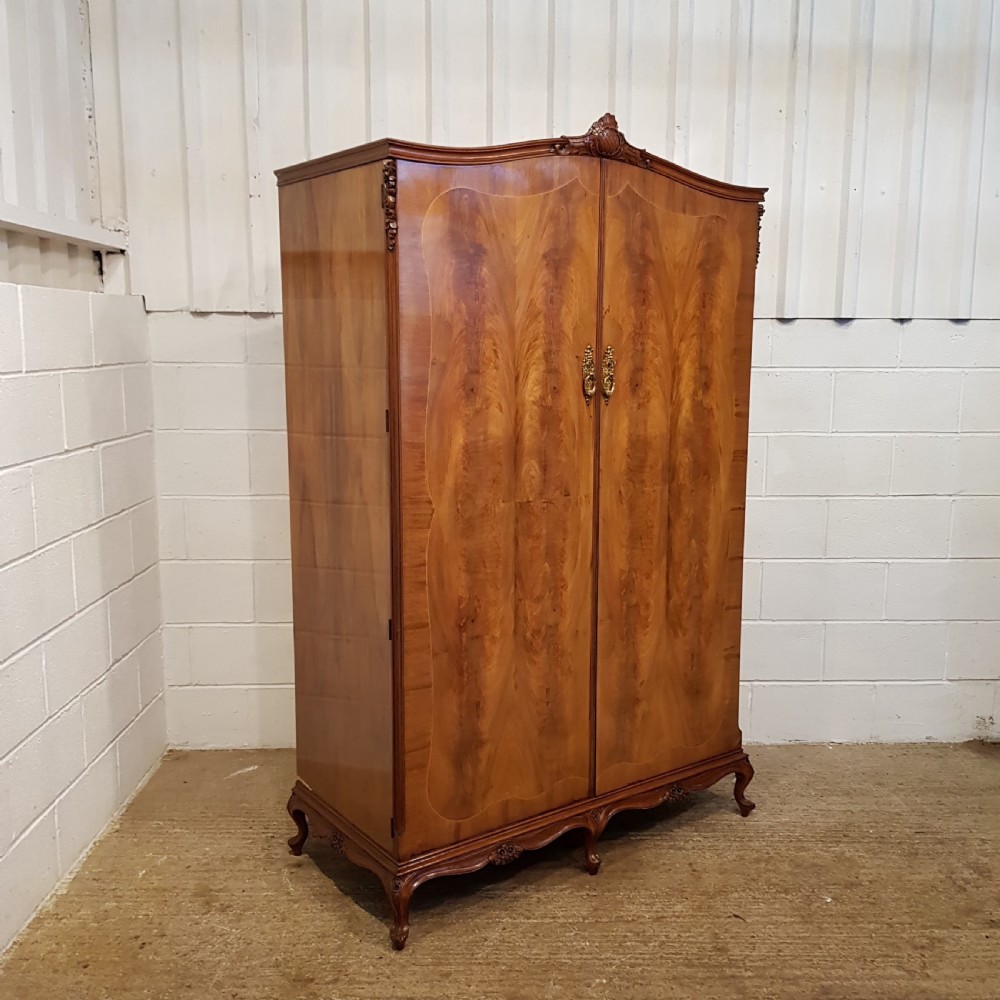 ANTIQUE BURR WALNUT QUEEN ANNE DOUBLE WARDROBE C1920 View II