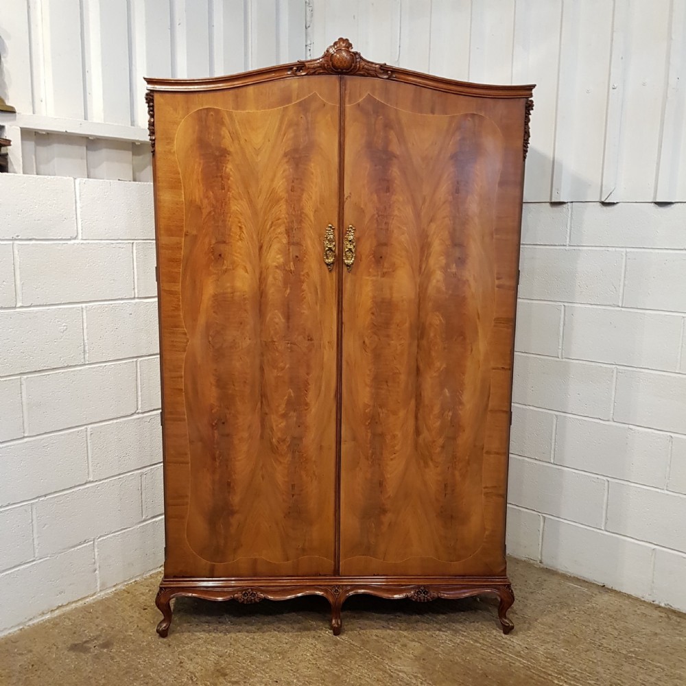 ANTIQUE BURR WALNUT QUEEN ANNE DOUBLE WARDROBE C1920 View IV