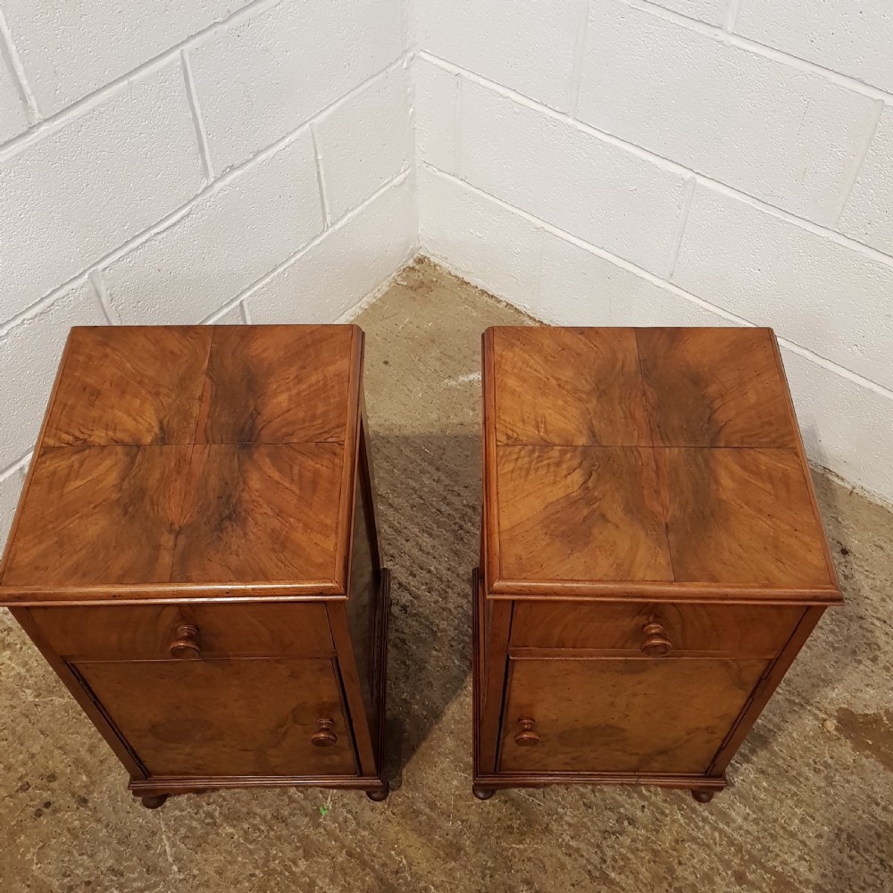 ANTIQUE PAIR ART DECO BURR WALNUT BEDSIDE CABINETS C1920 View III