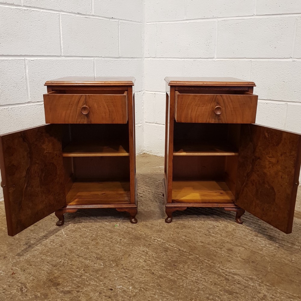 ANTIQUE PAIR ART DECO BURR WALNUT BEDSIDE CABINETS C1920 View IV