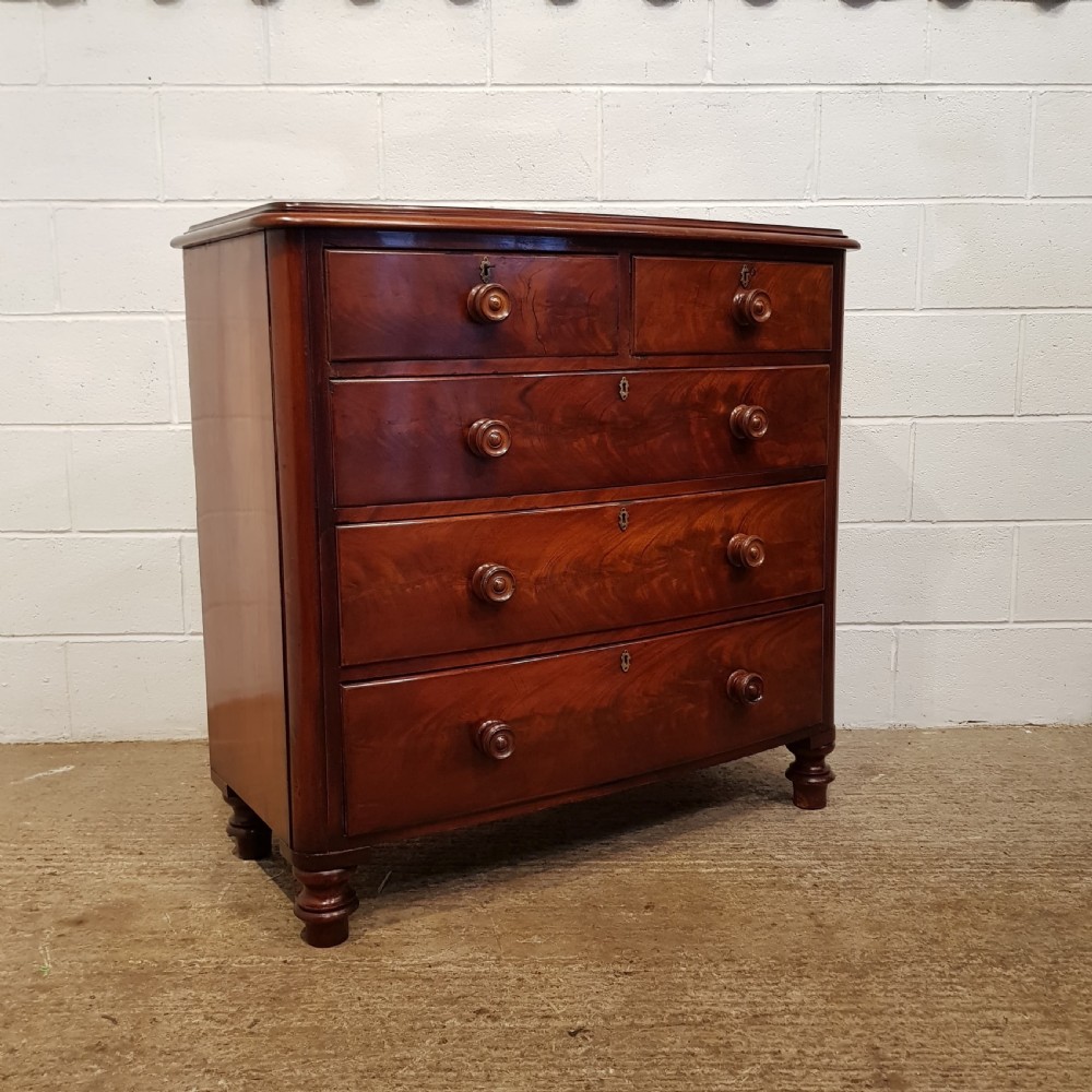 ANTIQUE VICTORIAN FLAMED MAHOGANY BOW FRONT CHST OF DRAWERS C1880 View IV