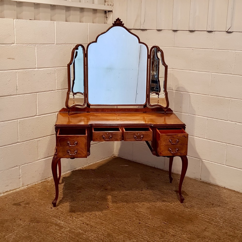 SUPERB ANTIQUE QUEEN ANNE BURR WALNUT DRESSING TABLE AND STOOL C1920 View IV