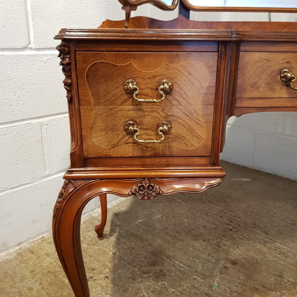 SUPERB ANTIQUE QUEEN ANNE BURR WALNUT DRESSING TABLE AND STOOL C1920 View V