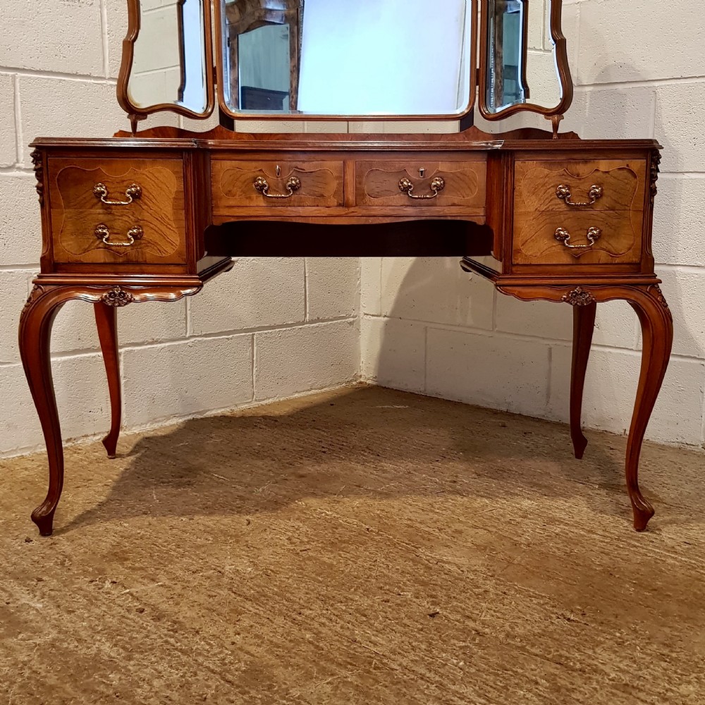 SUPERB ANTIQUE QUEEN ANNE BURR WALNUT DRESSING TABLE AND STOOL C1920 View VIII