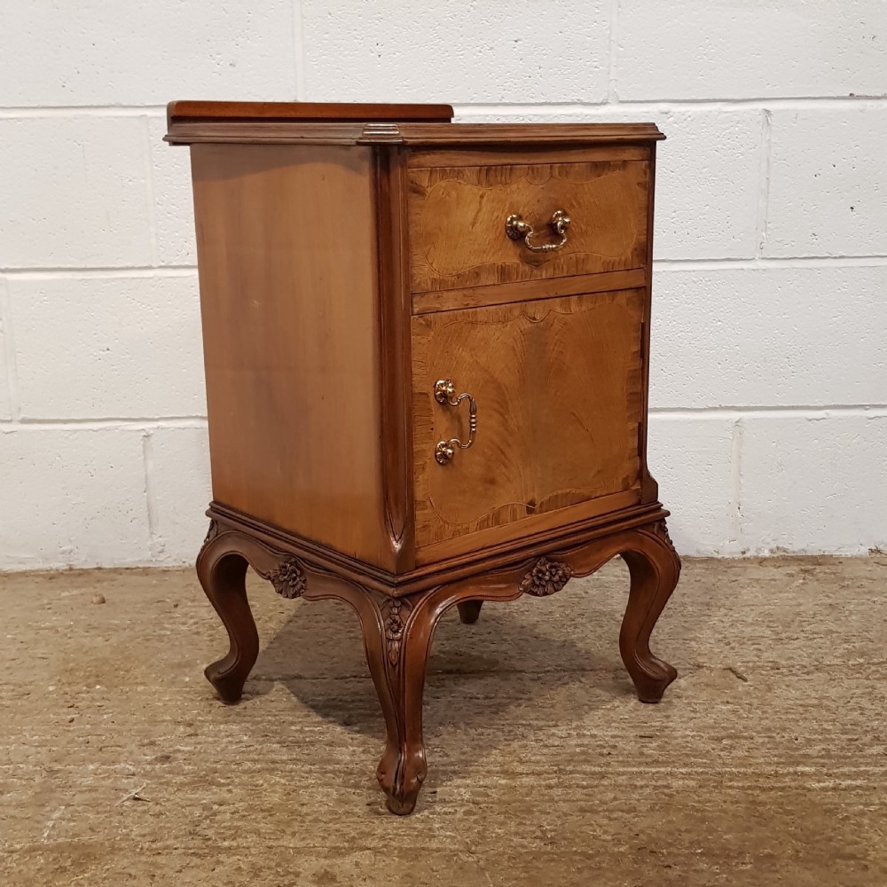 ANTIQUE PAIR BURR WALNUT BEDSIDE CABINETS C1920 View V