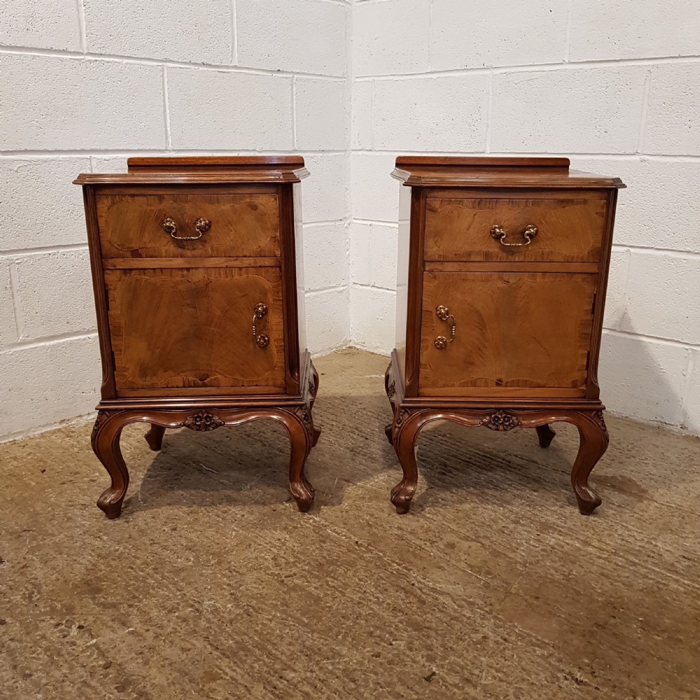 ANTIQUE PAIR BURR WALNUT BEDSIDE CABINETS C1920 View VII