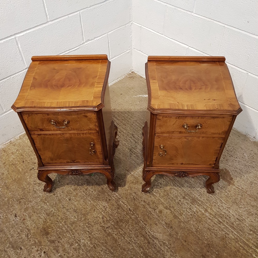ANTIQUE PAIR BURR WALNUT BEDSIDE CABINETS C1920 View VIII