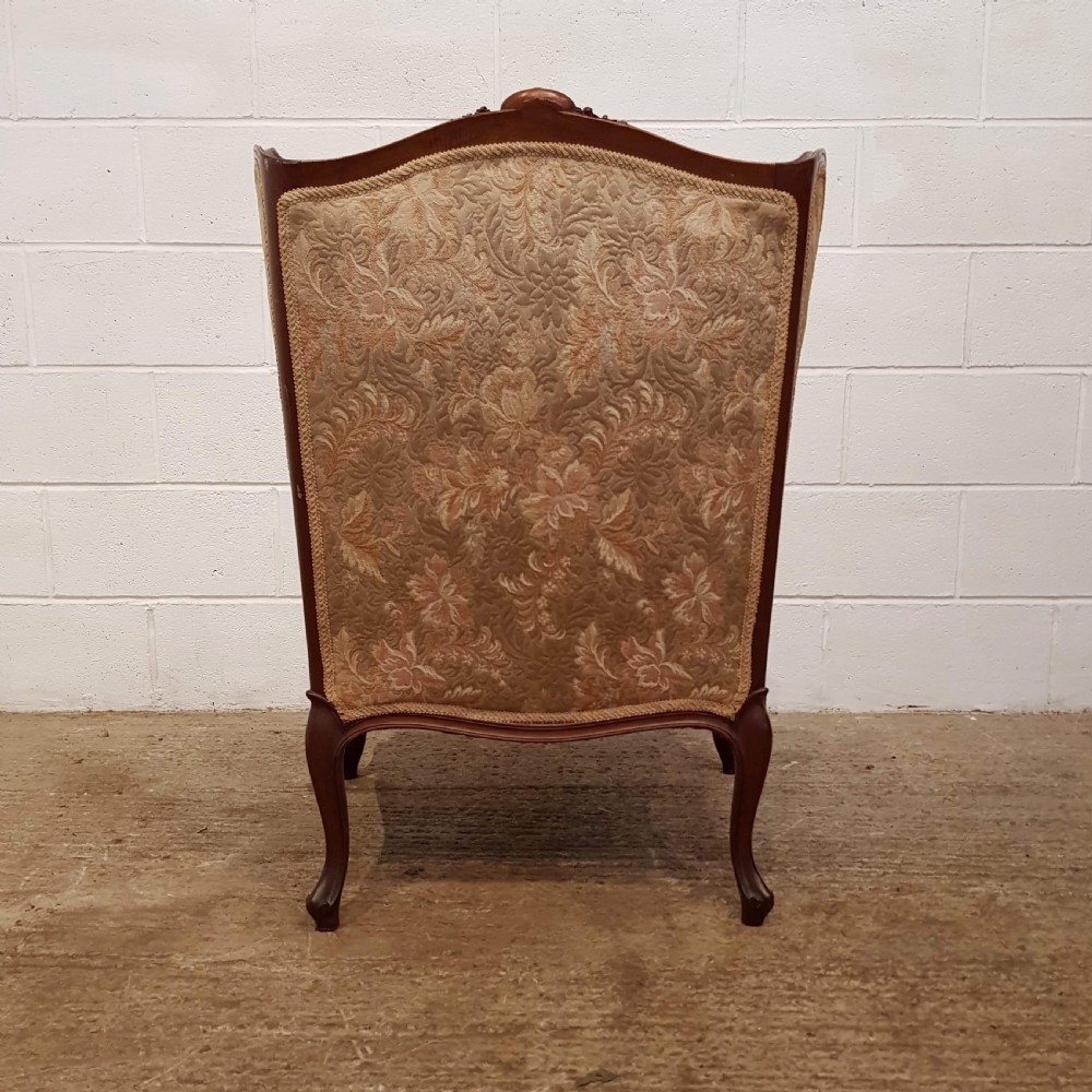 ANTIQUE FRENCH WALNUT FRAMED WING BACK ARMCHAIR C1900 View II