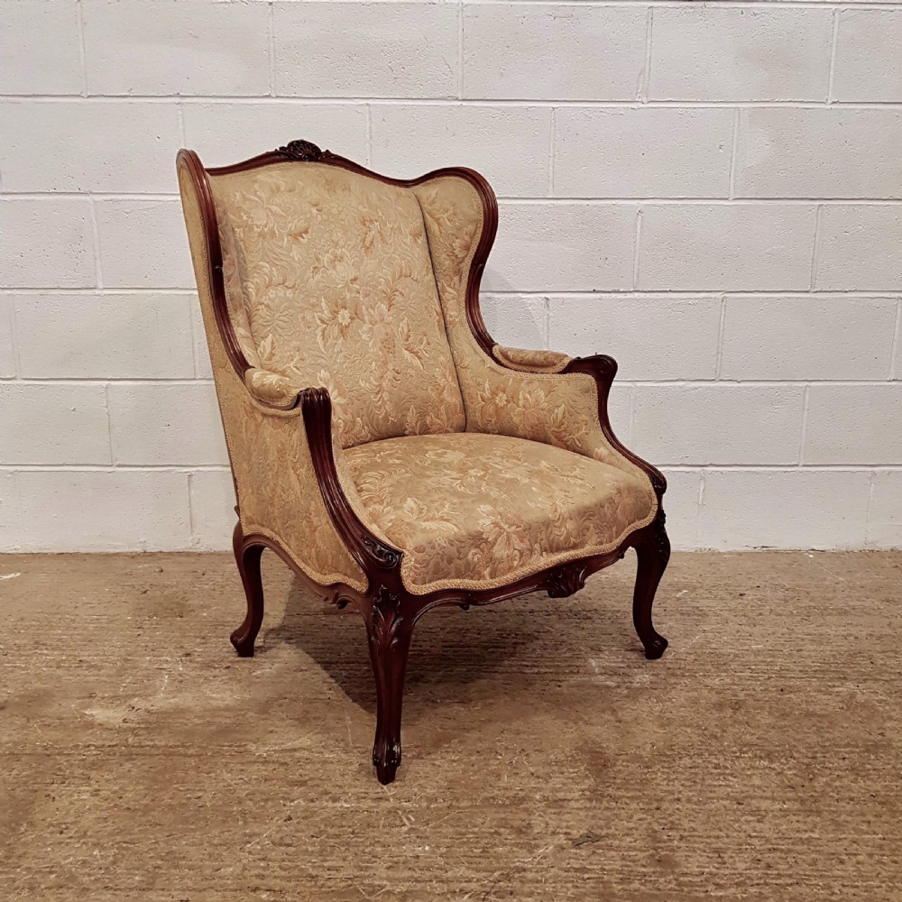 ANTIQUE FRENCH WALNUT FRAMED WING BACK ARMCHAIR C1900 View IV
