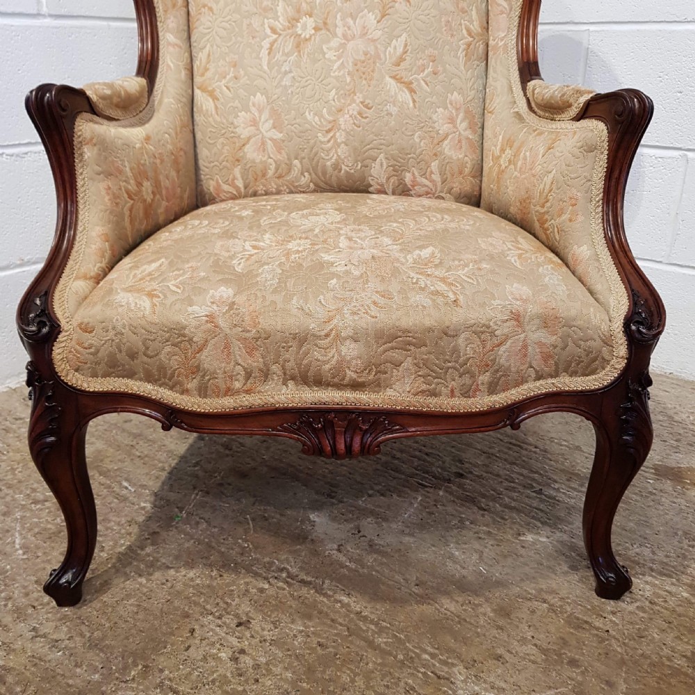 ANTIQUE FRENCH WALNUT FRAMED WING BACK ARMCHAIR C1900 View V