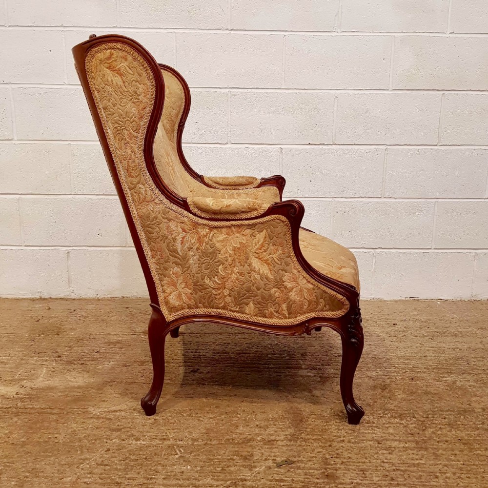 ANTIQUE FRENCH WALNUT FRAMED WING BACK ARMCHAIR C1900 View VI