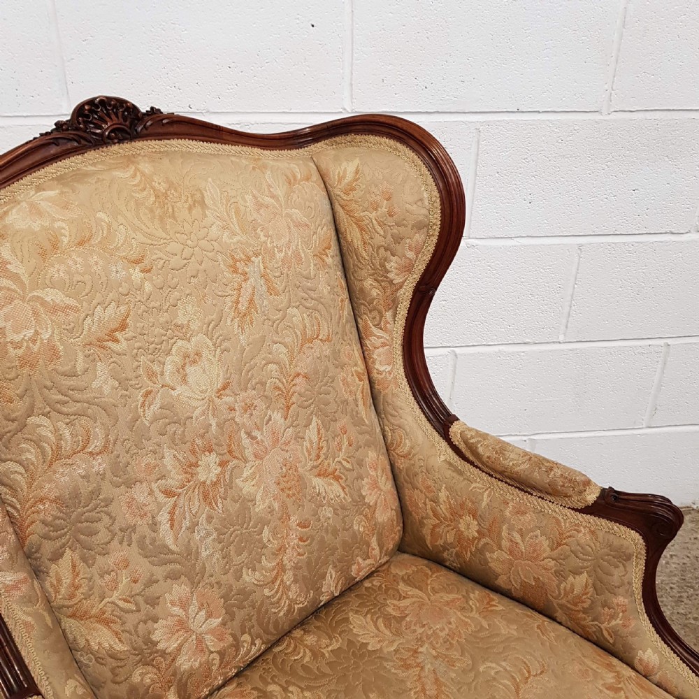 ANTIQUE FRENCH WALNUT FRAMED WING BACK ARMCHAIR C1900 View VIII