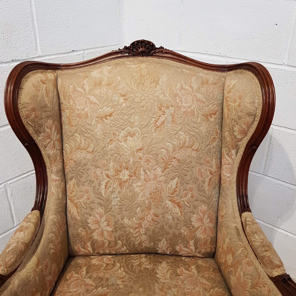 ANTIQUE FRENCH WALNUT FRAMED WING BACK ARMCHAIR C1900 View IX