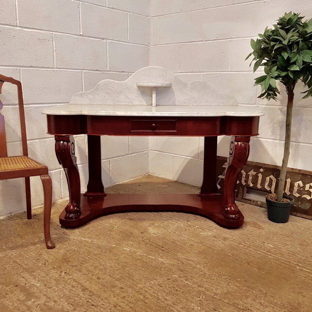 ANTIQUE VICTORIAN MAHOGANY MARBLE TOP DUCHESSE WASHSTAND C1870