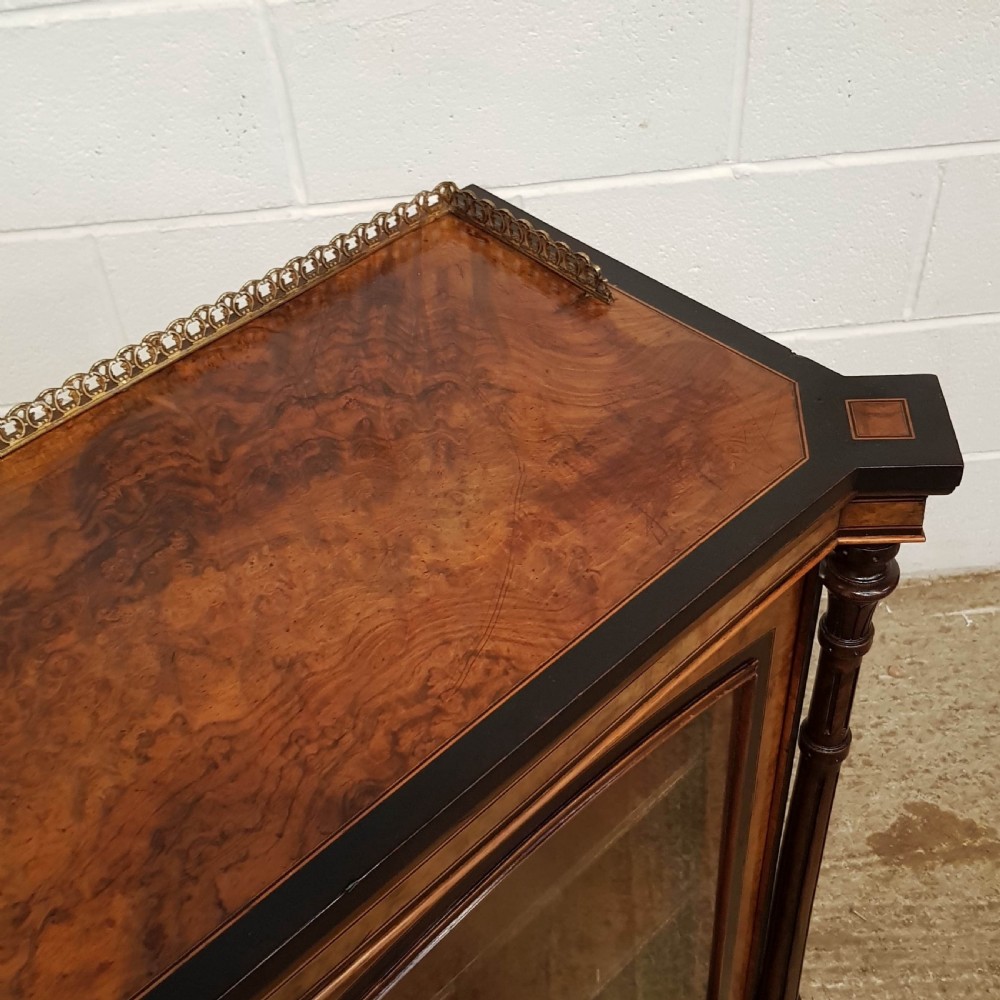 ANTIQUE VICTORIAN BURR WALNUT AND EBONY PIER DISPLAY CABINET C1880 View II