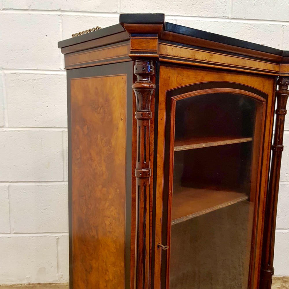 ANTIQUE VICTORIAN BURR WALNUT AND EBONY PIER DISPLAY CABINET C1880 View III