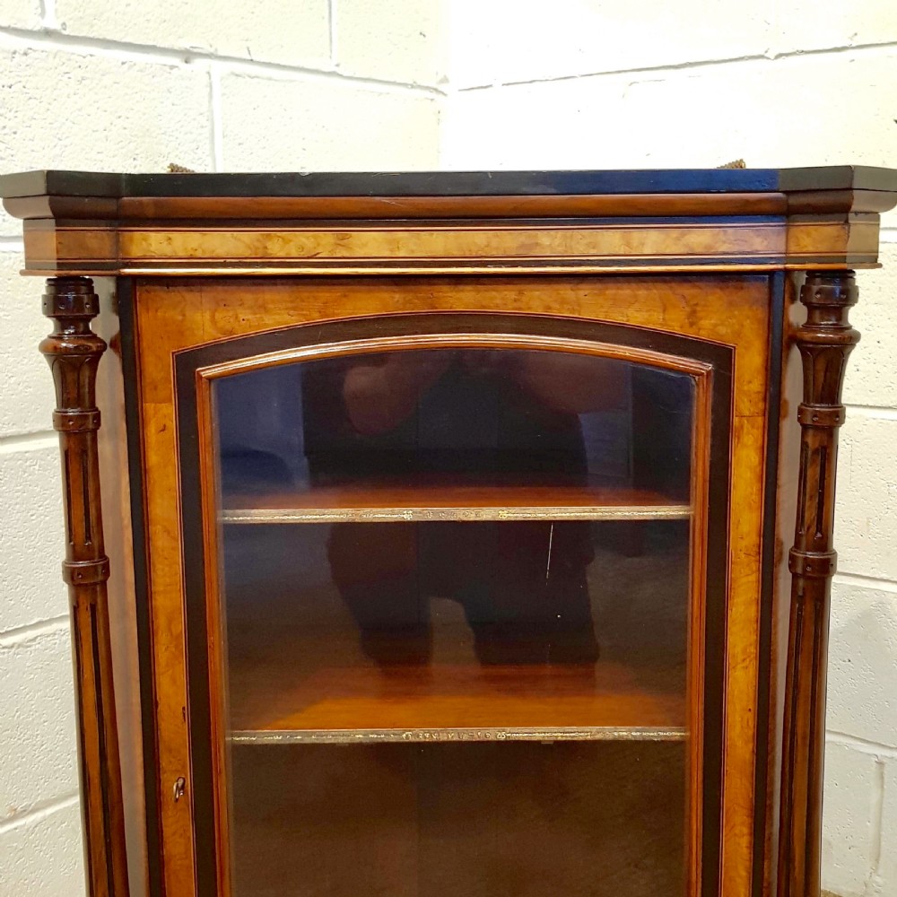 ANTIQUE VICTORIAN BURR WALNUT AND EBONY PIER DISPLAY CABINET C1880 View IV