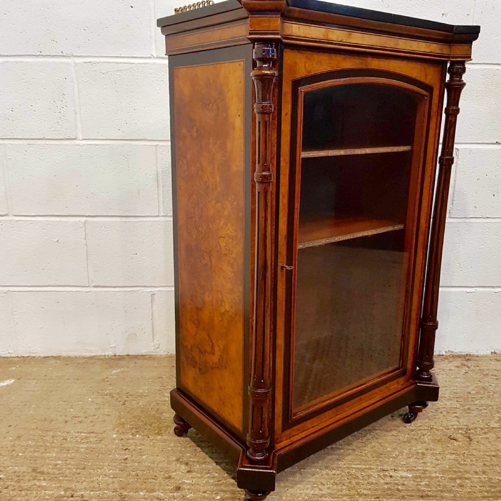 ANTIQUE VICTORIAN BURR WALNUT AND EBONY PIER DISPLAY CABINET C1880 View V
