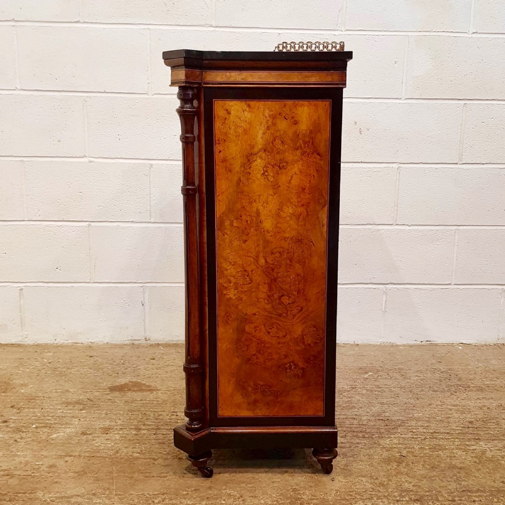 ANTIQUE VICTORIAN BURR WALNUT AND EBONY PIER DISPLAY CABINET C1880 View VI