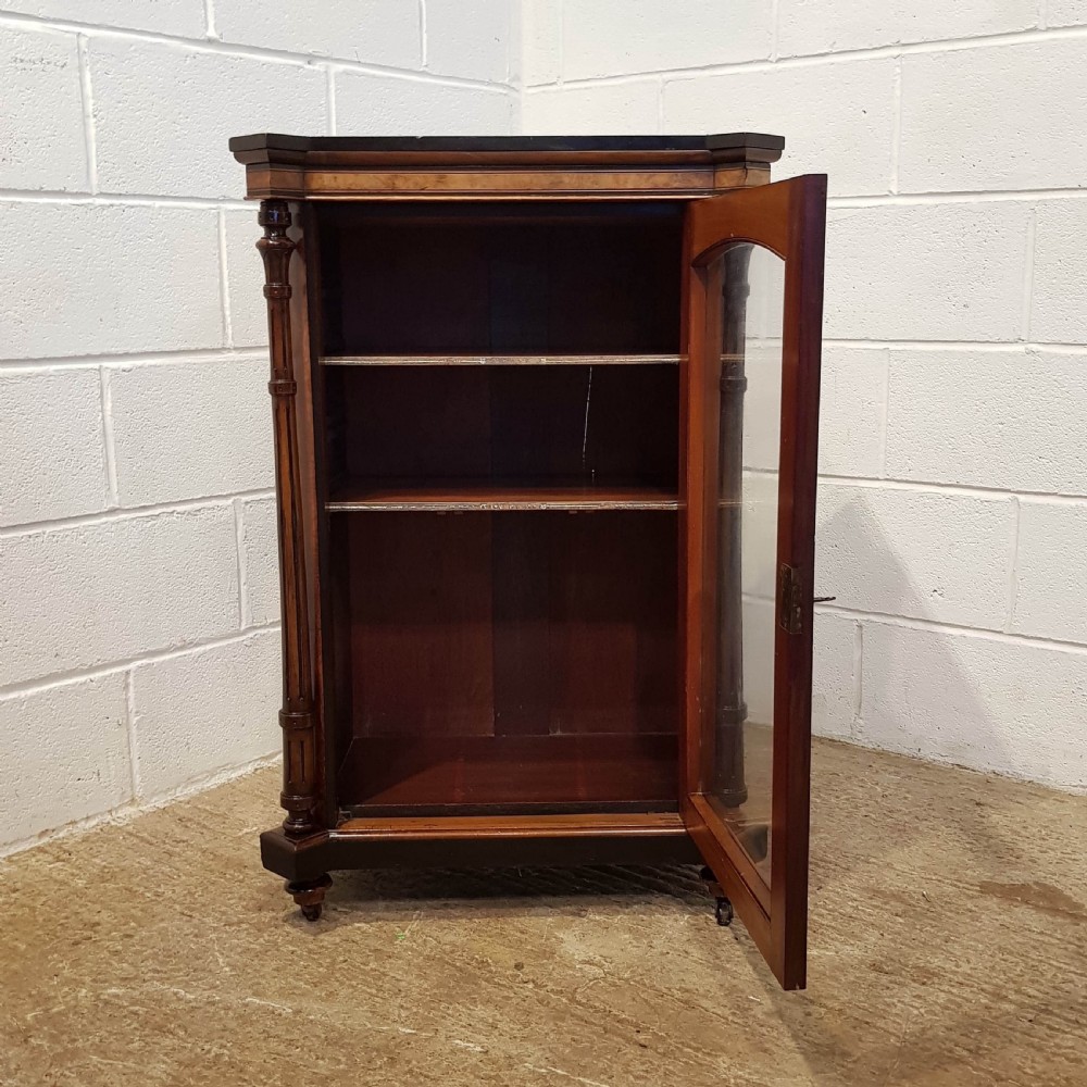 ANTIQUE VICTORIAN BURR WALNUT AND EBONY PIER DISPLAY CABINET C1880 View VII