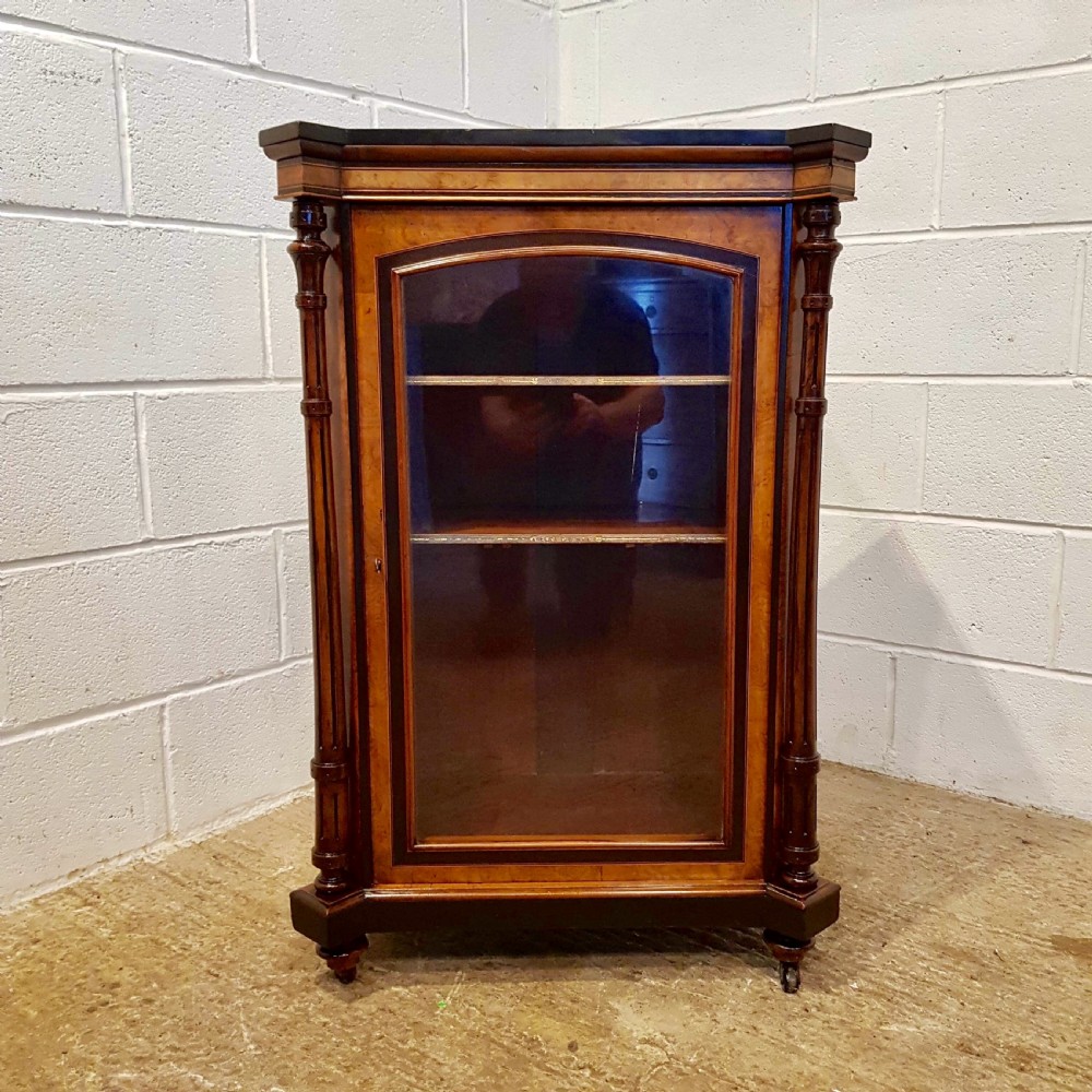 ANTIQUE VICTORIAN BURR WALNUT AND EBONY PIER DISPLAY CABINET C1880 View VIII