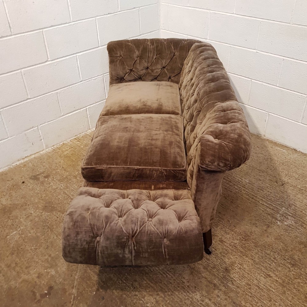 ANTIQUE VICTORIAN TWO SEATER DROP ARM VELVET CHESTERFIELD SOFA C1880 View IV
