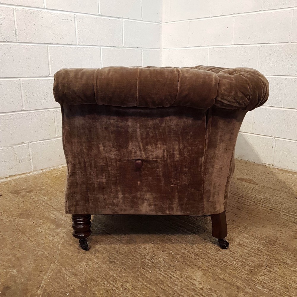 ANTIQUE VICTORIAN TWO SEATER DROP ARM VELVET CHESTERFIELD SOFA C1880 View VIII