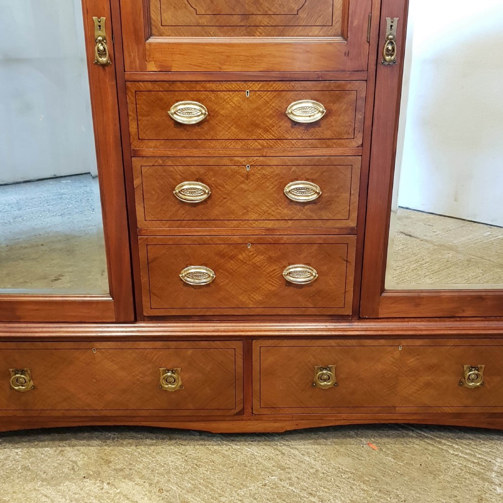 ANTIQUE EDWARDIAN INLAID MAHOGANY TRIPLE WARDROBE  C1900  View VI