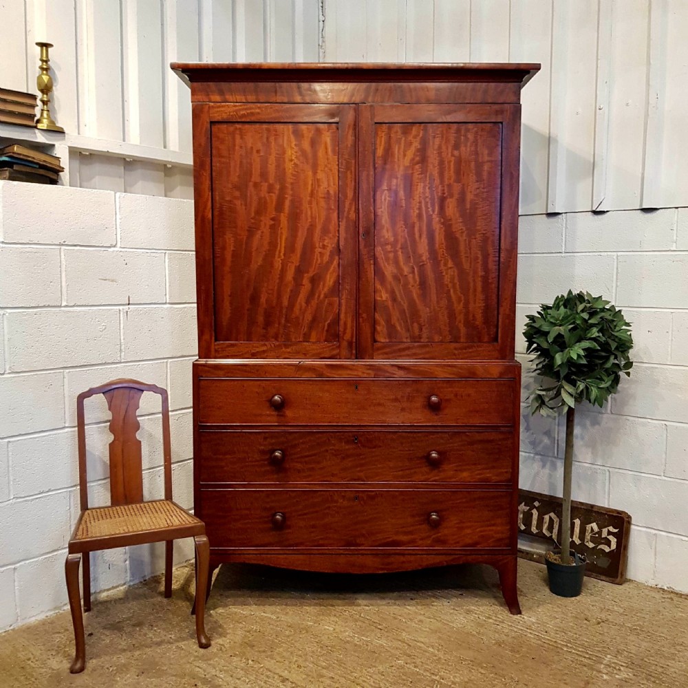 ANTIQUE GEORGIAN PERIOD MAHOGANY CLOTHES PRESS C1780